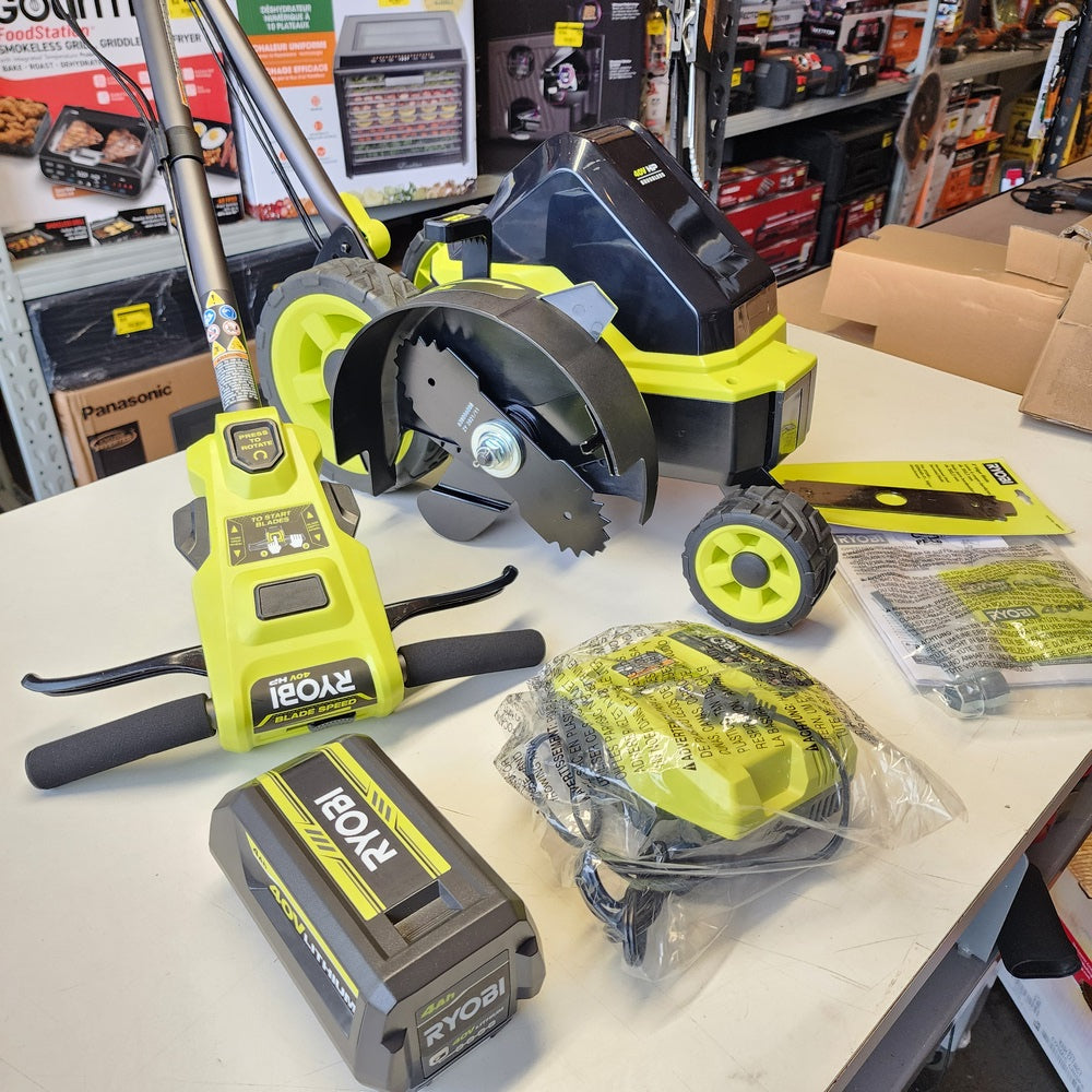 40V HP Brushless 9 in. Cordless Edger with 4.0 Ah Battery and Charger (RY40760VNM) 40V HP Brushless 9 in. Cordless Edger with 4.0 Ah Battery and Charger (RY40760VNM)